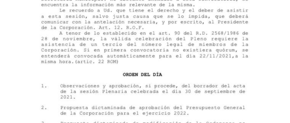 CONVOCATORIA DE PLENO ORDINARIO 1